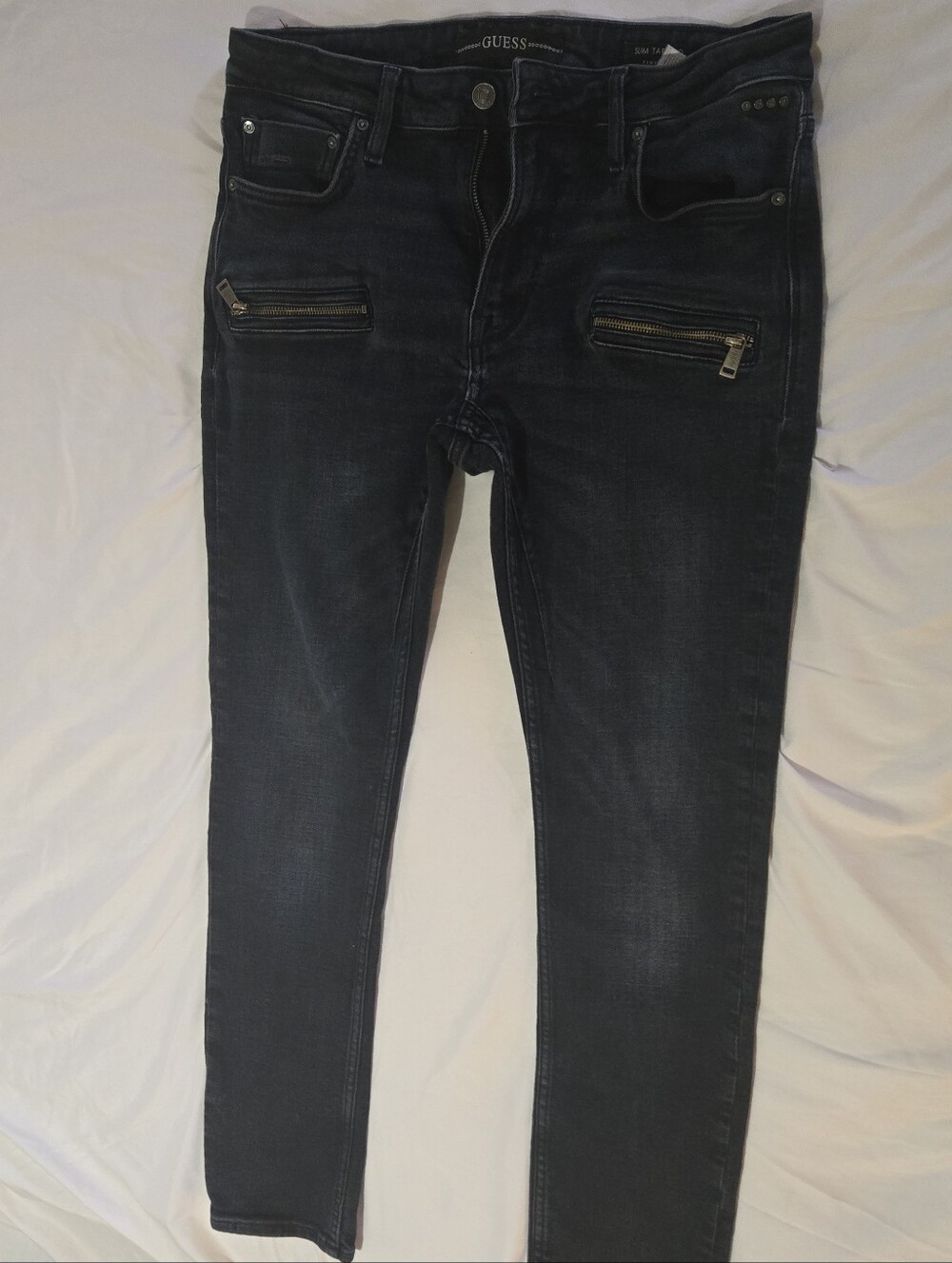 GUESS Navy Blue Skinny Jeans with Front Zip Pocket Accents
